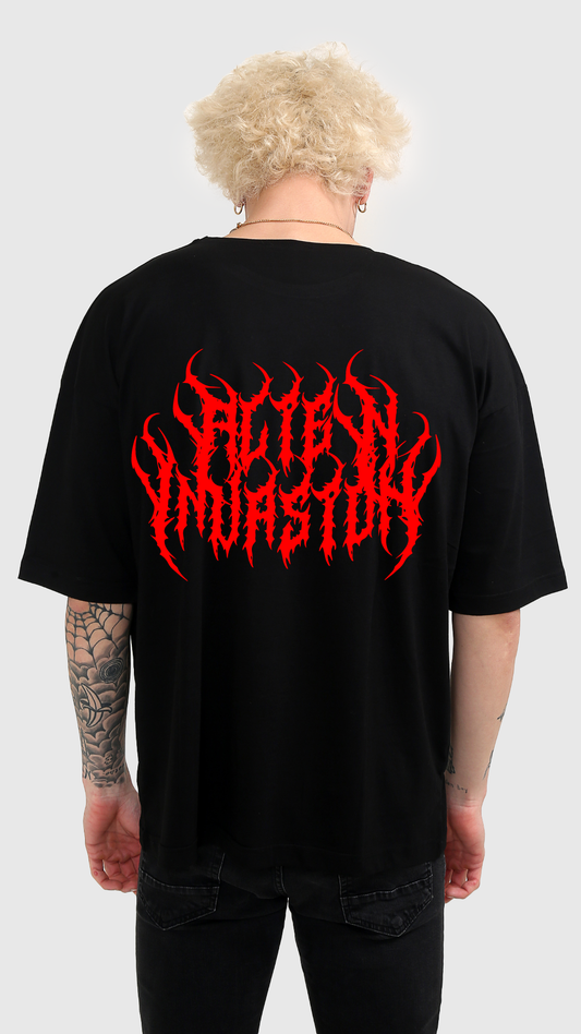 Alien Invasion Oversize Siyah T-shirt