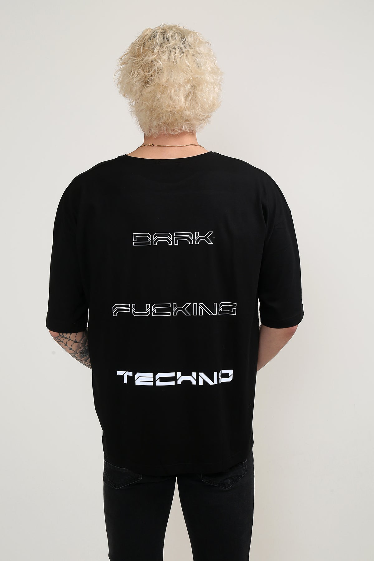 Dark Fcking Techno Oversize Reflektörlü Siyah T-Shirt
