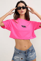 MTHRFCKR Oversize Neon Pembe Crop-Top Kadın T-Shirt
