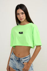 MTHRFCKR Oversize Neon Yeşil Crop-Top Kadın T-Shirt