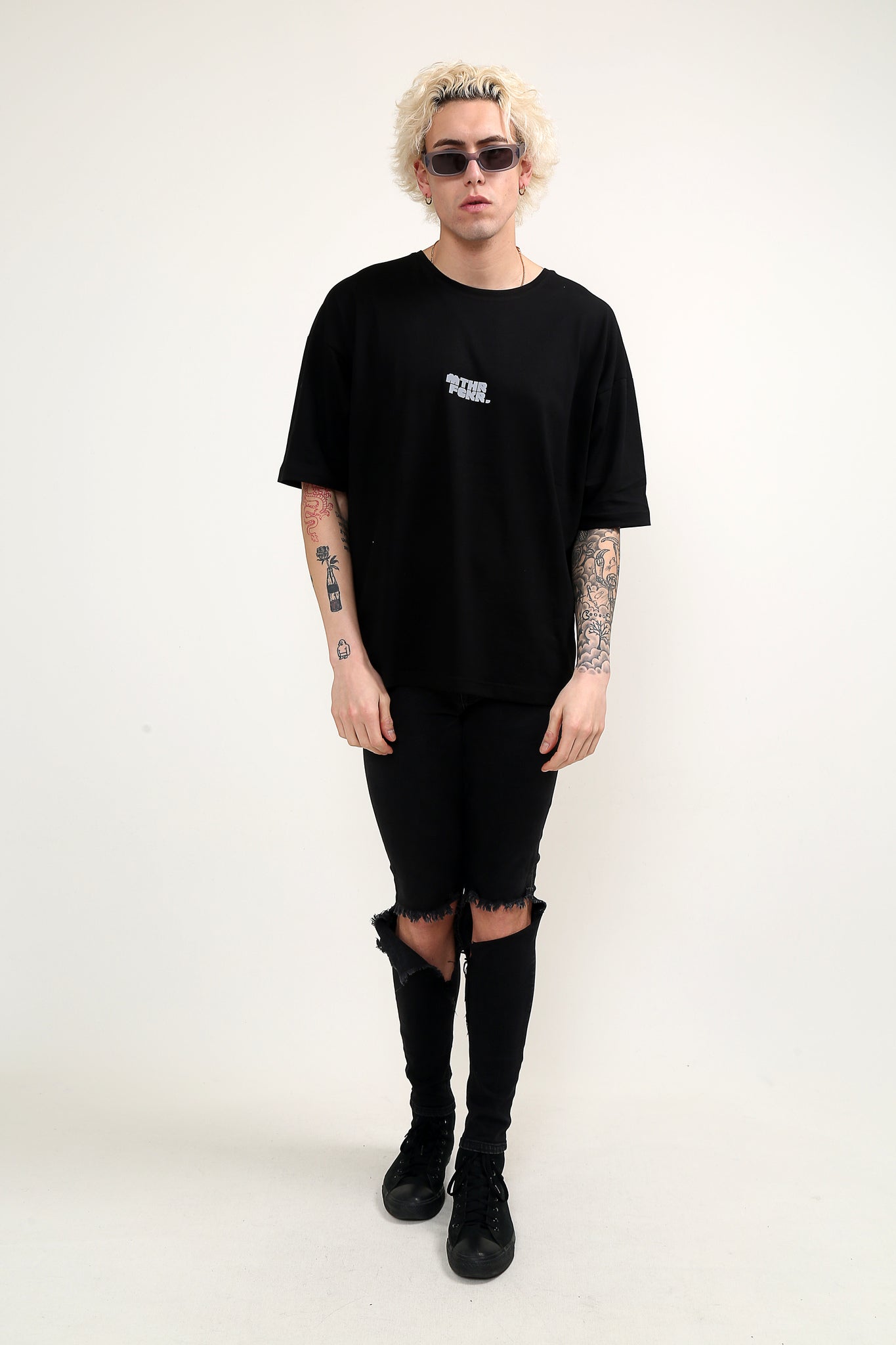 MTHRFCKR Oversize Reflektörlü Siyah T-Shirt
