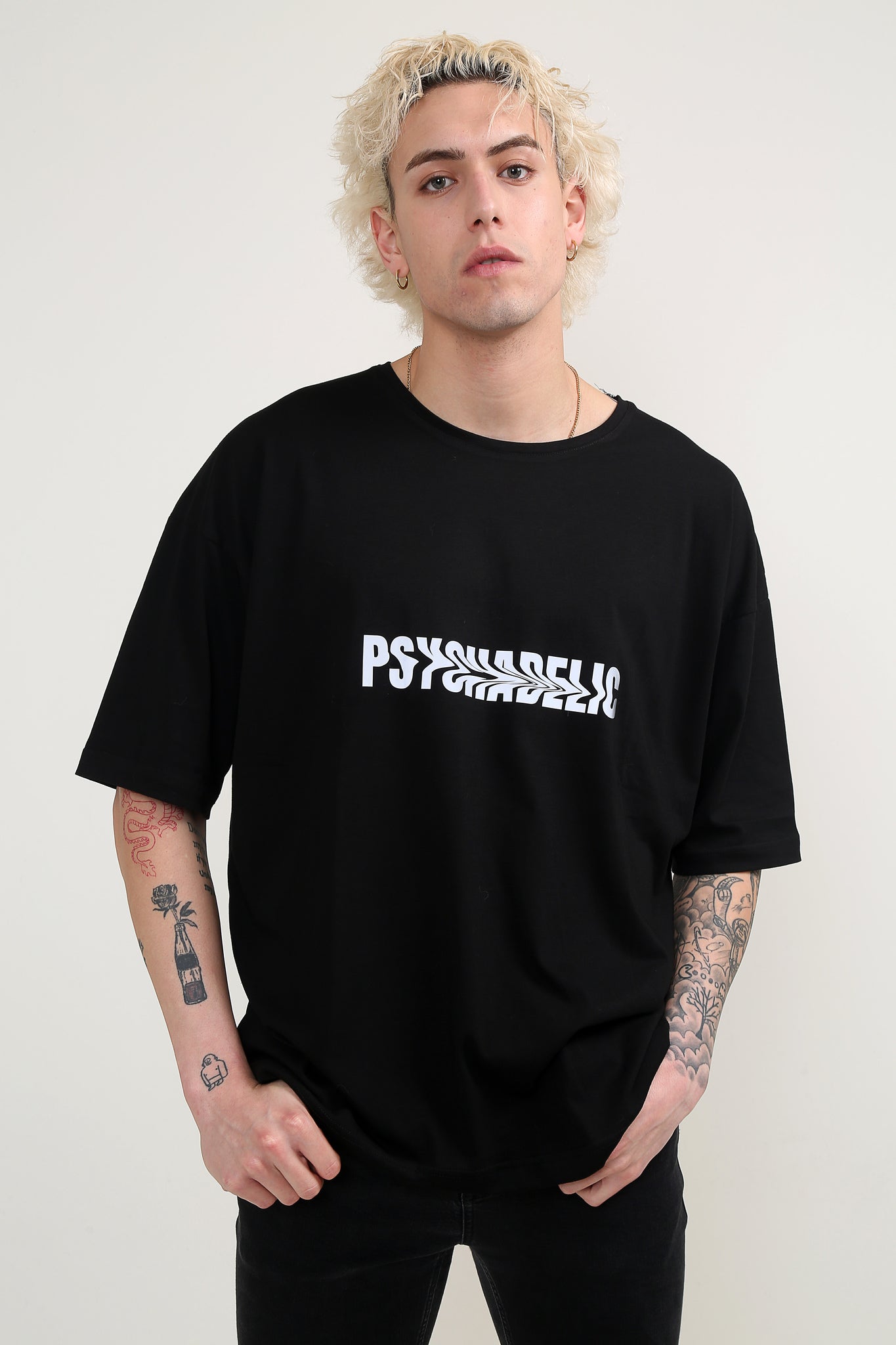 Psychadelic Oversize Reflektörlü Siyah T-shirt