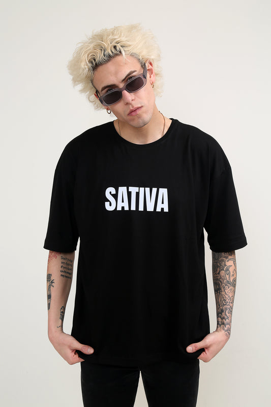 Sativa Oversize Reflektörlü Siyah T-shirt