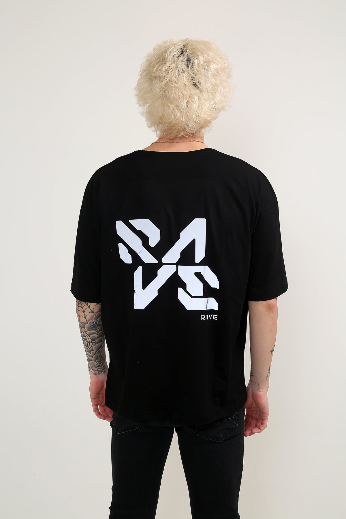 Rave Oversize Siyah Reflektörlü T-shirt